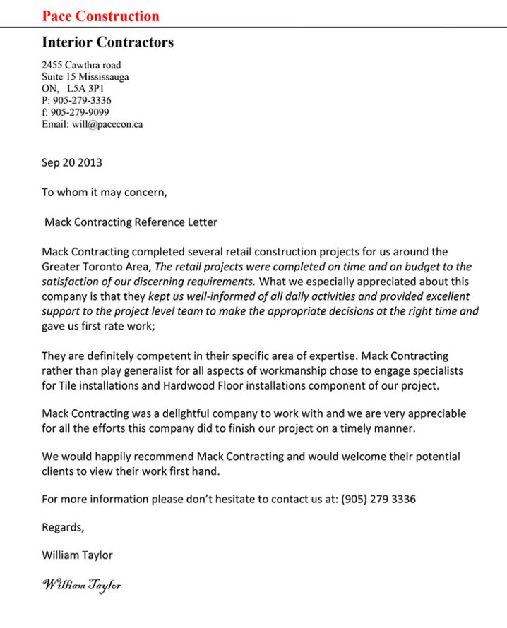 References Letter